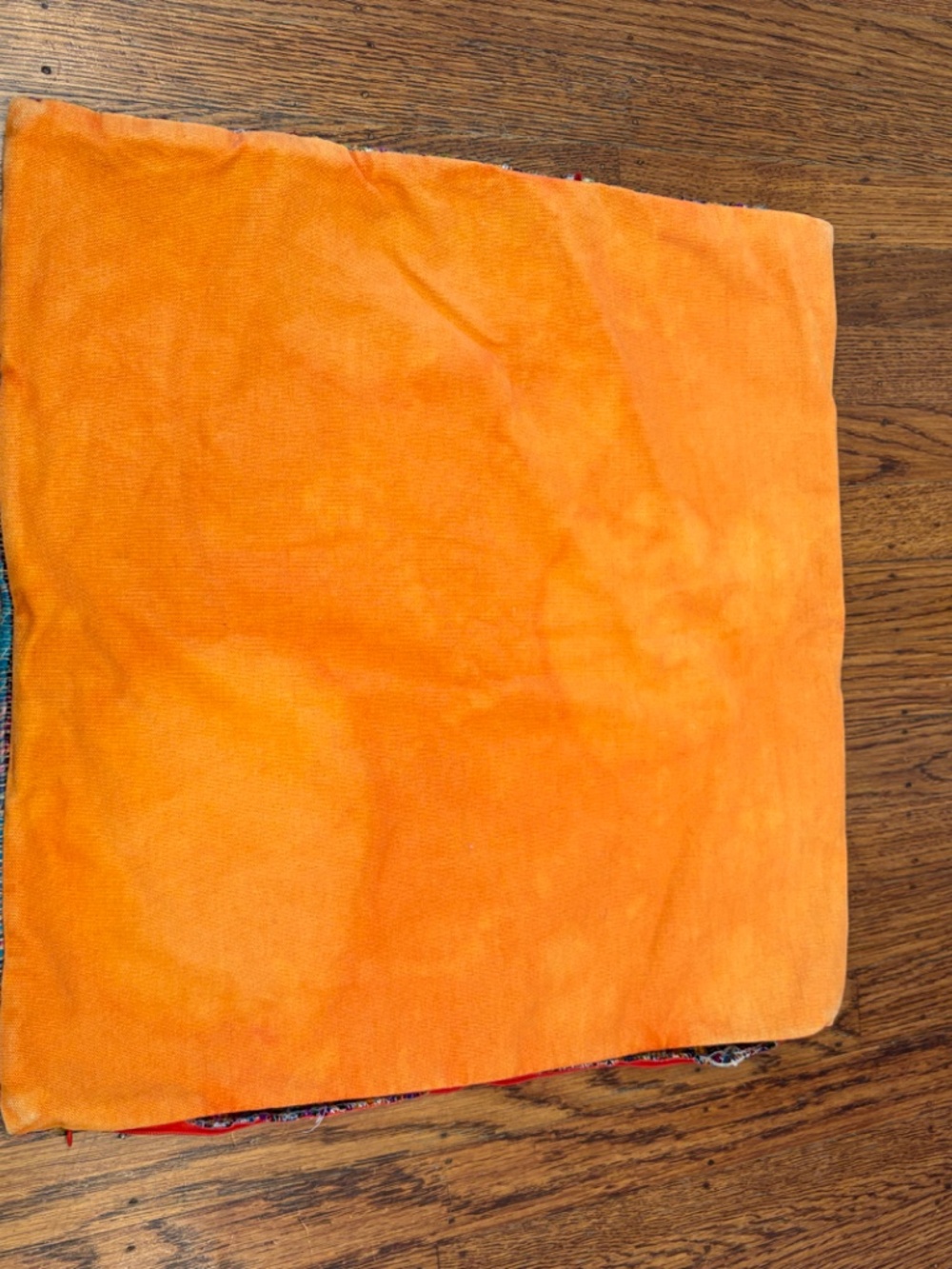 CB2 Sari Pillow Cover 20x20 - Colorful Sari Silk Stripes with Orange Dyed Back - Picture 4 of 4